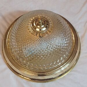 Vintage FlushCieling Mount Clear Glass Diamond Pattern 1Light Fixture Gold Frame